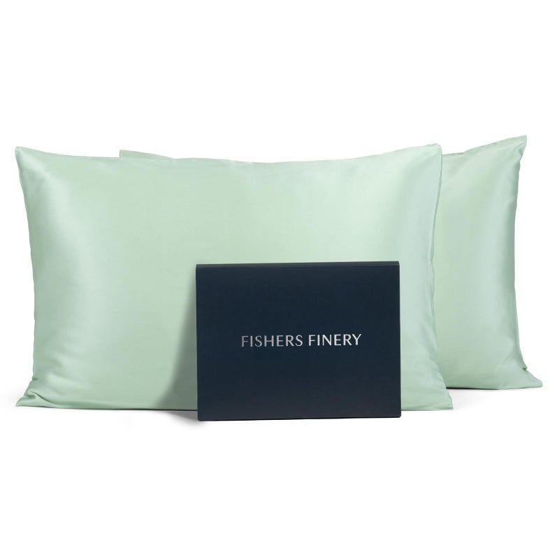 Fishers Finery 25mm 100% Pure Mulberry Silk Pillowcase (Light Green Queen 2 Pack) - Image 1
